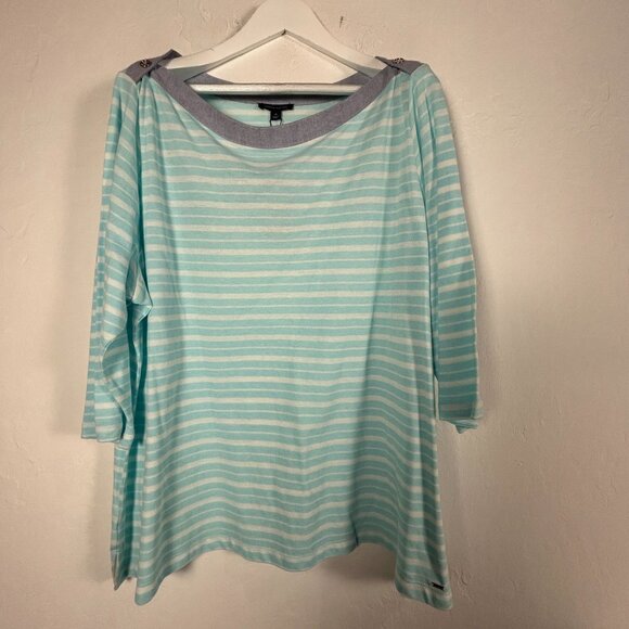 Tommy Hilfiger Womens Striped Light Blue White 3/4 Sleeve Top Size 3X Cotton New - Picture 1 of 8